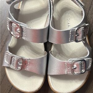 Merrell Bare Steps Girls Metallic Silver Double-Strap Buckle Sandals